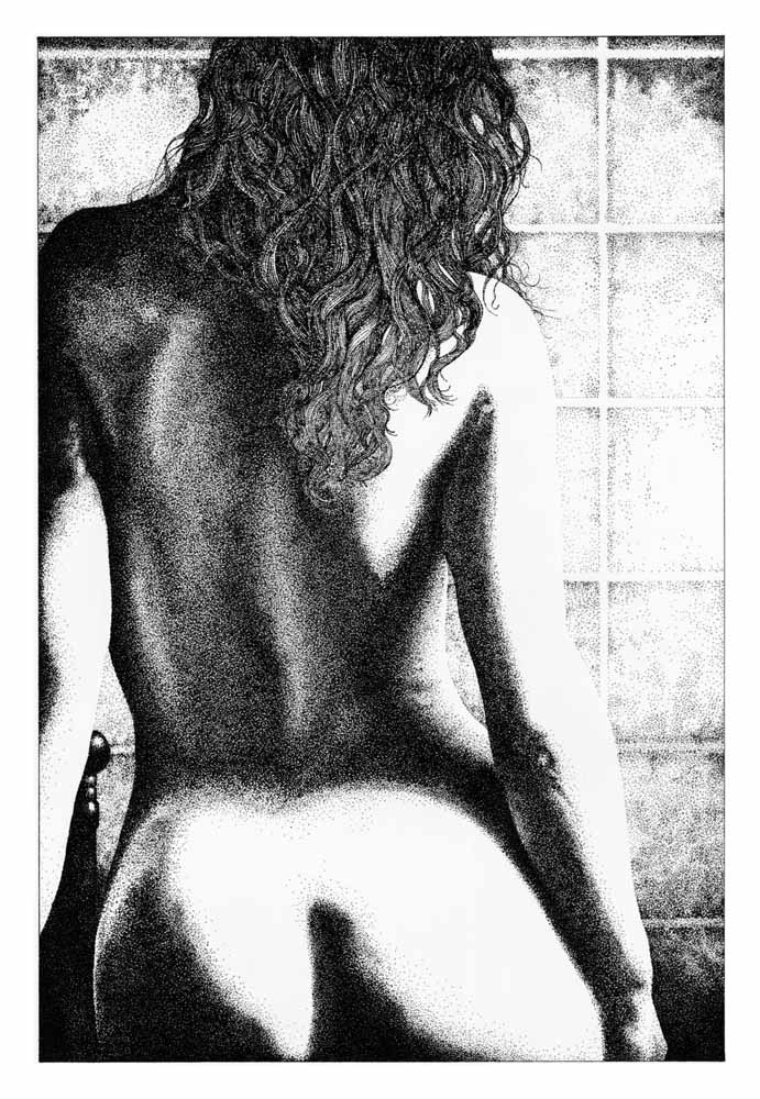 Stipple ink drawing on BFK